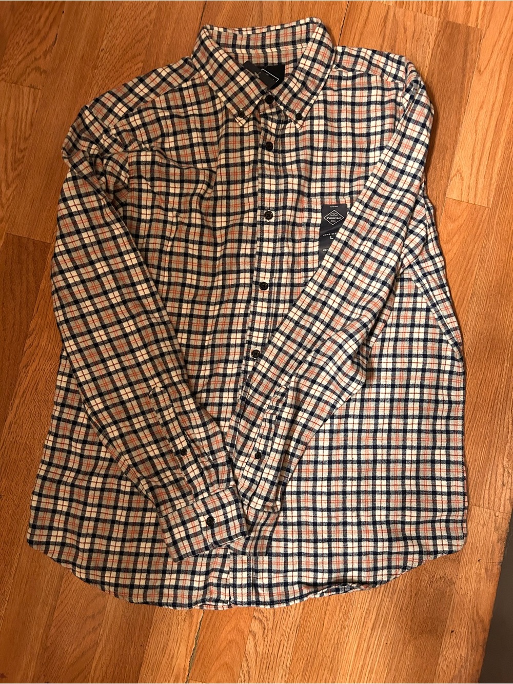 St. John's Bay Navy, Beige & Rust Plaid Button-Down Shirt
